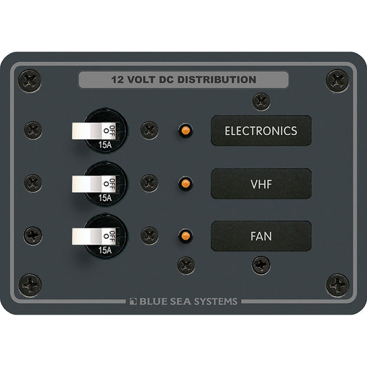 Blue Sea 8025 DC 3 Position Breaker Panel - White Switches