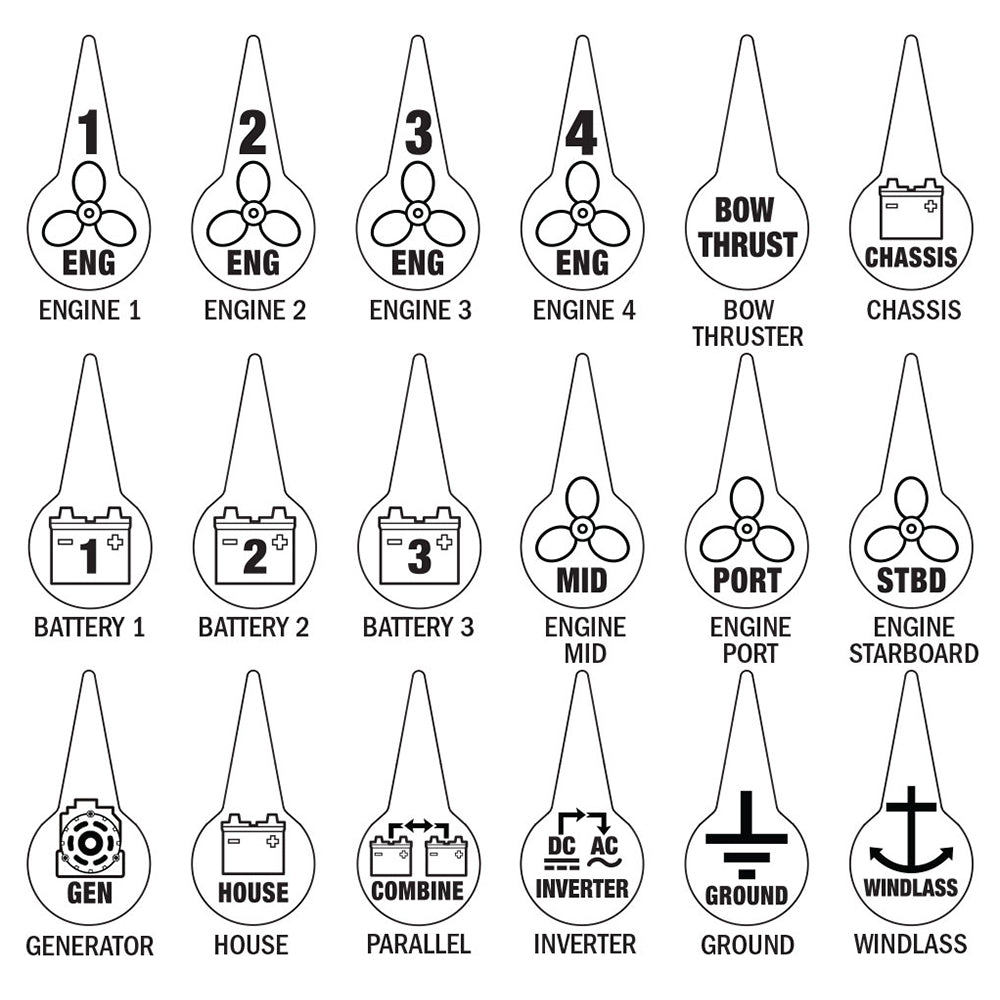 Blue Sea 7902 Icon Circuit Identification Label Kit for Battery Switches