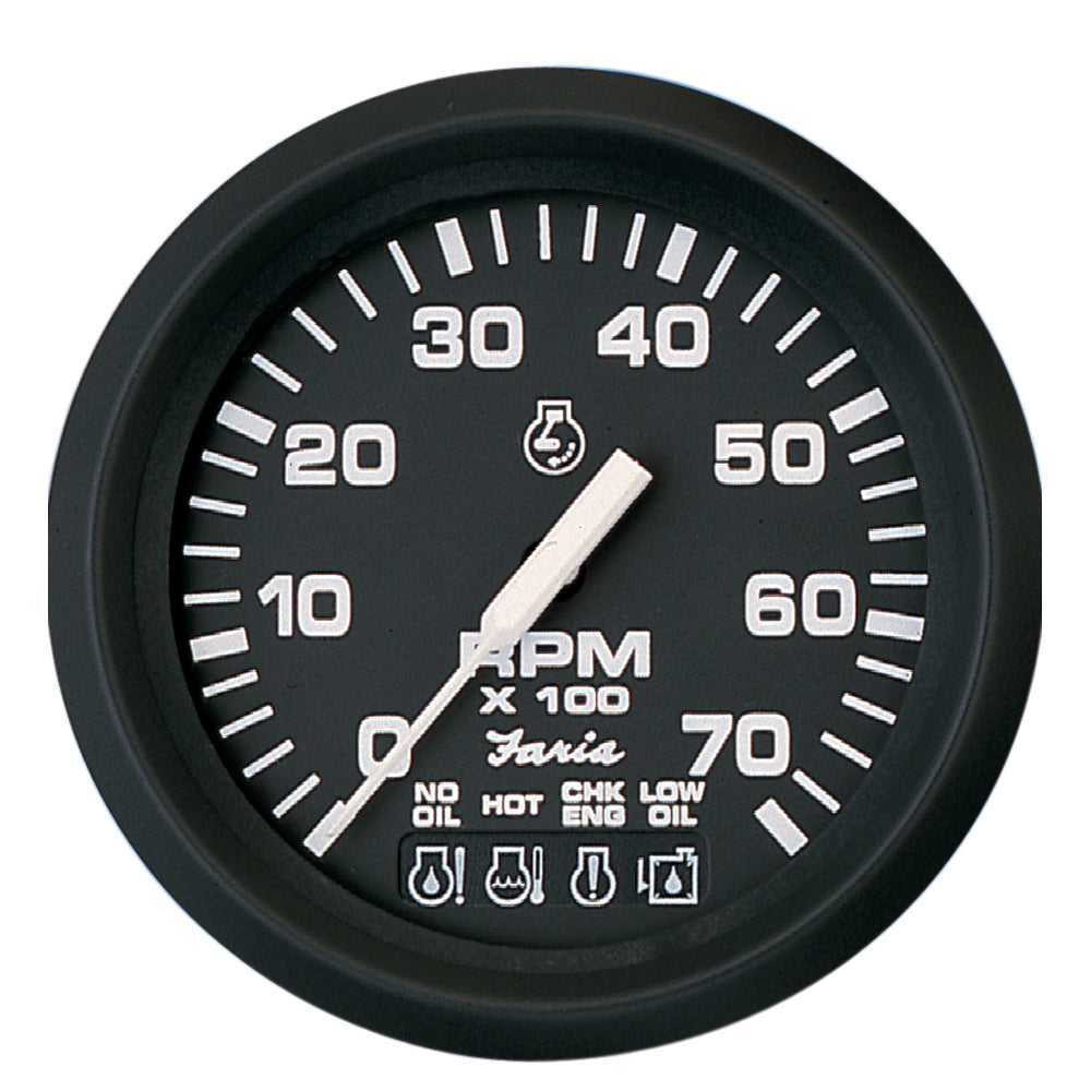 Faria Euro Black 4" Tachometer w/Systemcheck 7000 RPM (Gas) f/ Johnson / Evinrude Outboard)