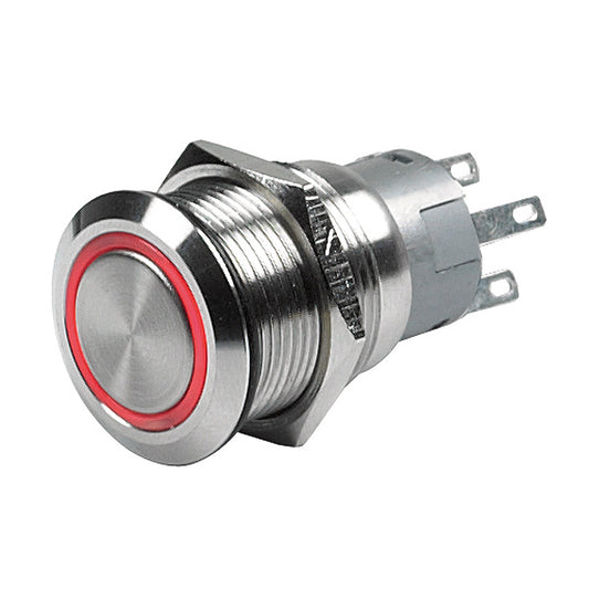 Marinco Push Button Switch - 24V Latching On/Off - Red LED