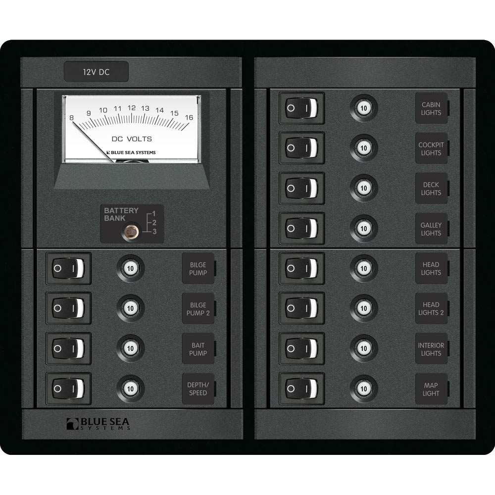 Blue Sea 1464 12 Position Switch CLB + Meter Square