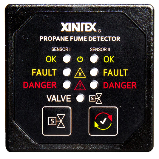 Fireboy-Xintex Propane Fume Detector  Alarm w/2 Plastic Sensors  Solenoid Valve - Square Black Bezel Display