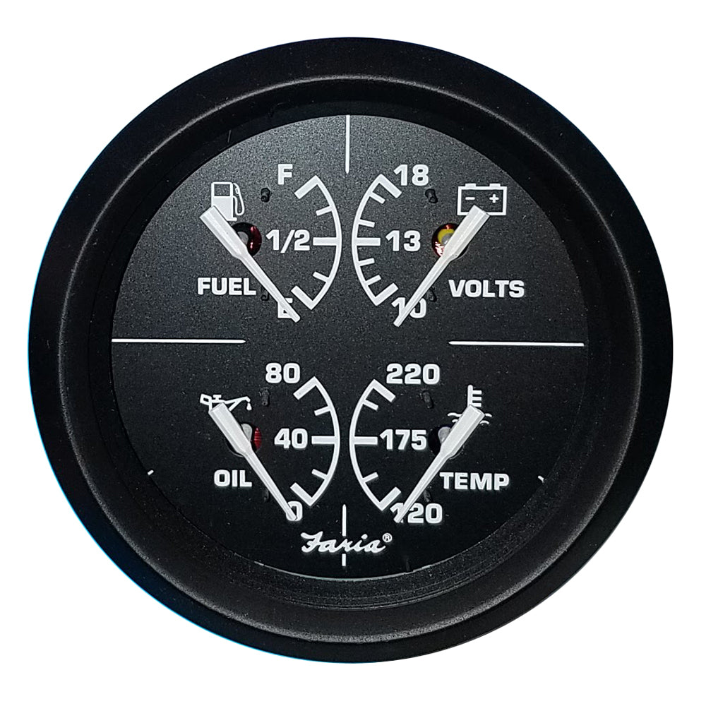 Faria Euro Black 4" Multifunction Gauge - Volt/Fuel/Oil/Water Temperature