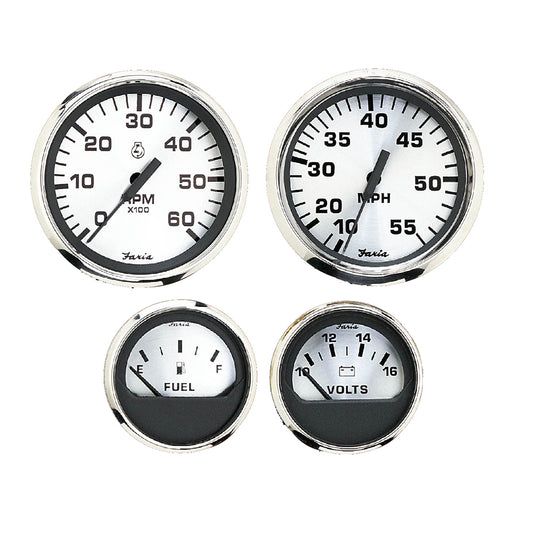 Faria Spun Silver Box Set of 4 Gauges f/Outboard Engines - Speedometer, Tach, Voltmeter  Fuel Level