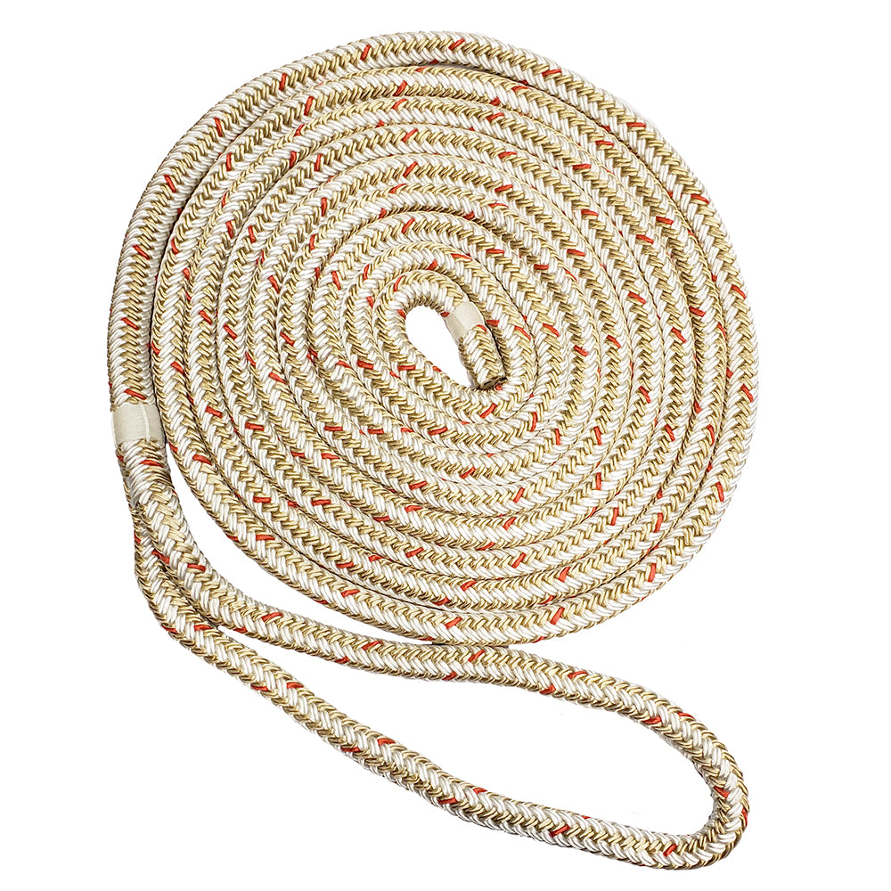 New England Ropes 3/8" Double Braid Dock Line - White/Gold w/Tracer - 25