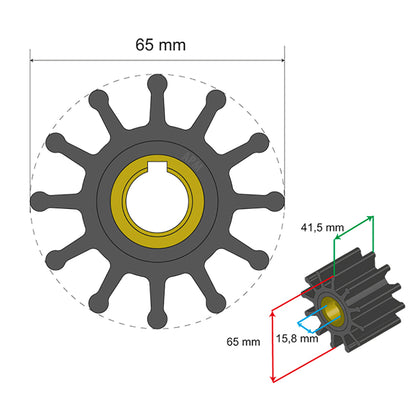 Albin Group Premium Impeller Kit 65 x 15.8 x 41.5mm - 12 Blade - Key Insert