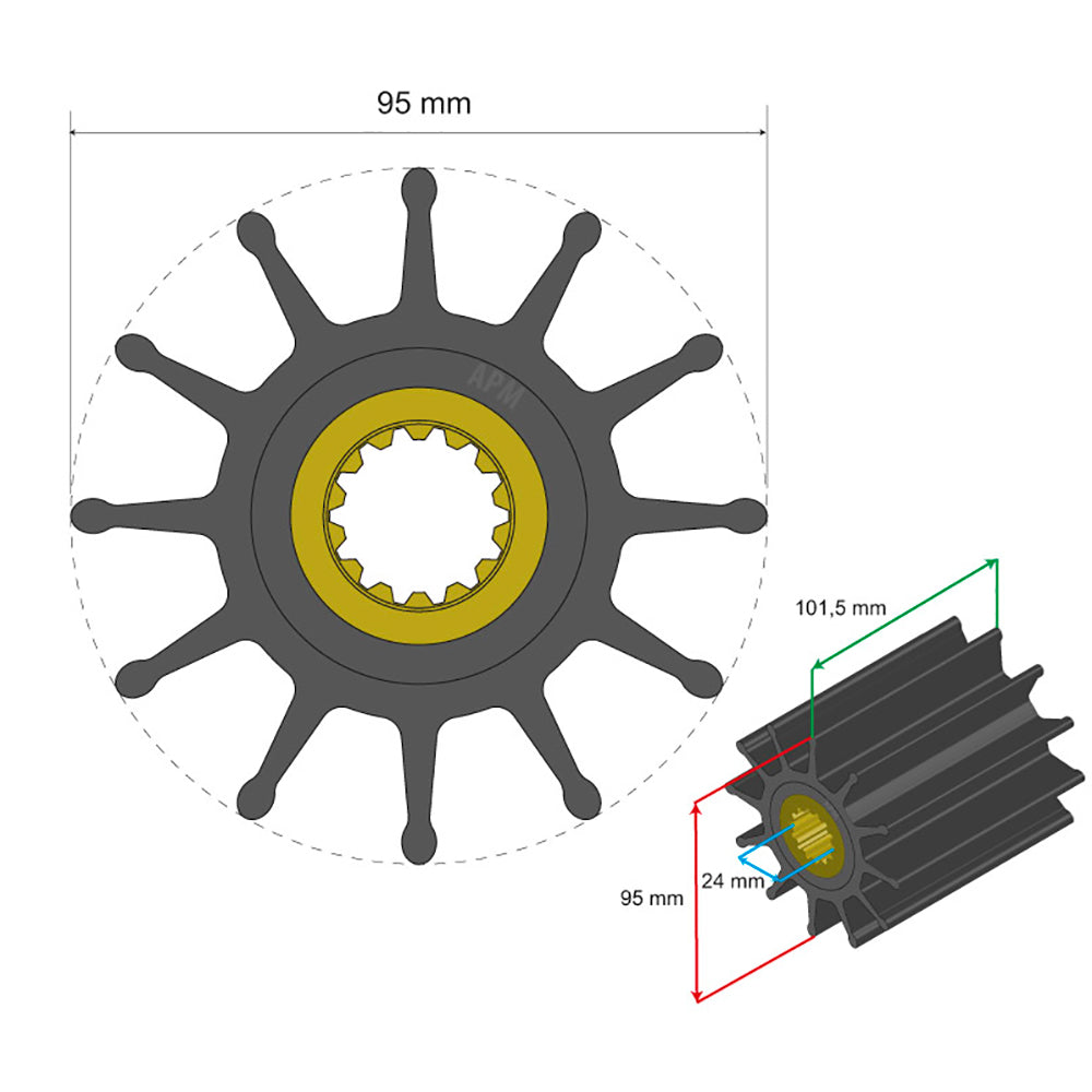 Albin Group Premium Impeller Kit 95 x 24 x 101.5mm - 12 Blade - Spline Insert