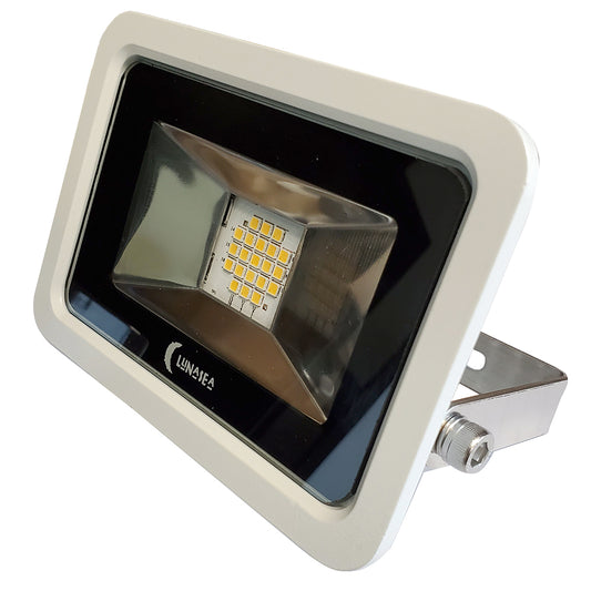 Lunasea 10W Slimline LED Floodlight, 120VAC Only, Cool White, 1200 Lumens, 3 Cord - White Housing