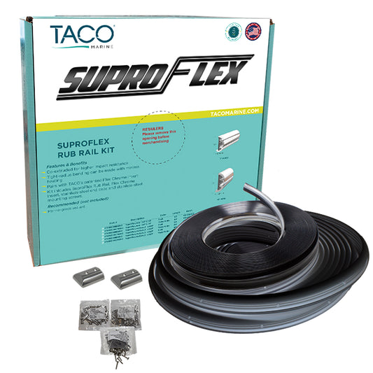 TACO SuproFlex Rub Rail Kit - Black w/Flex Chrome Insert - 1.6"H x .78"W x 60L