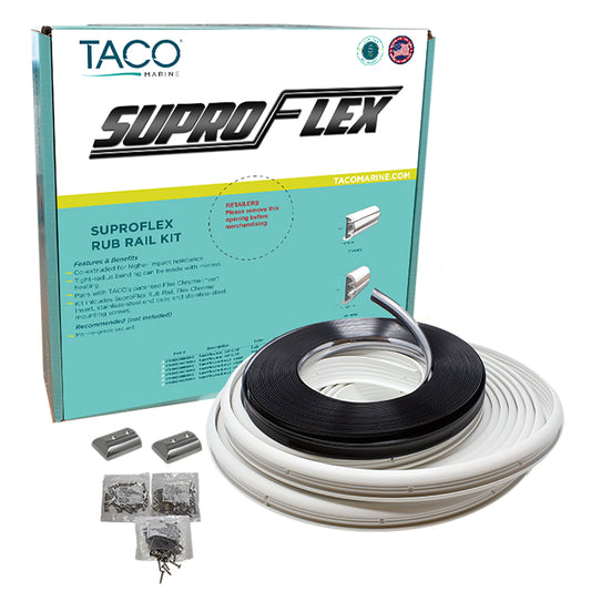 TACO SuproFlex Rub Rail Kit - White w/Flex Chrome Insert - 2"H x 31/32"W x 80L