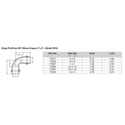 Viego ProPress 3/4" - 90 Copper Elbow - Double Press Connection - Smart Connect Technology