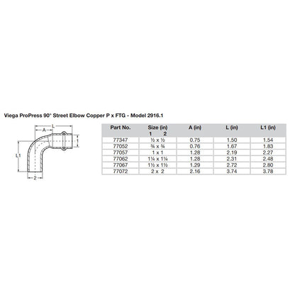 Viega Propress 1/2" - 90 Copper Elbow - Street/Press Connection - Smart Connect Technology