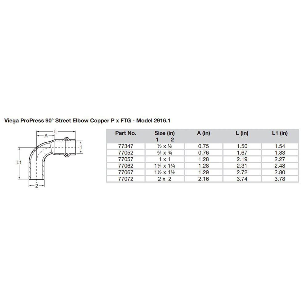 Viega ProPress 3/4" - 90 Copper Elbow - Street/Press Connection - Smart Connect Technology