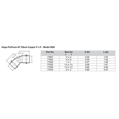 Viega ProPress 2" - 45 Copper Elbow - Double Press Connection - Smart Connect Technology