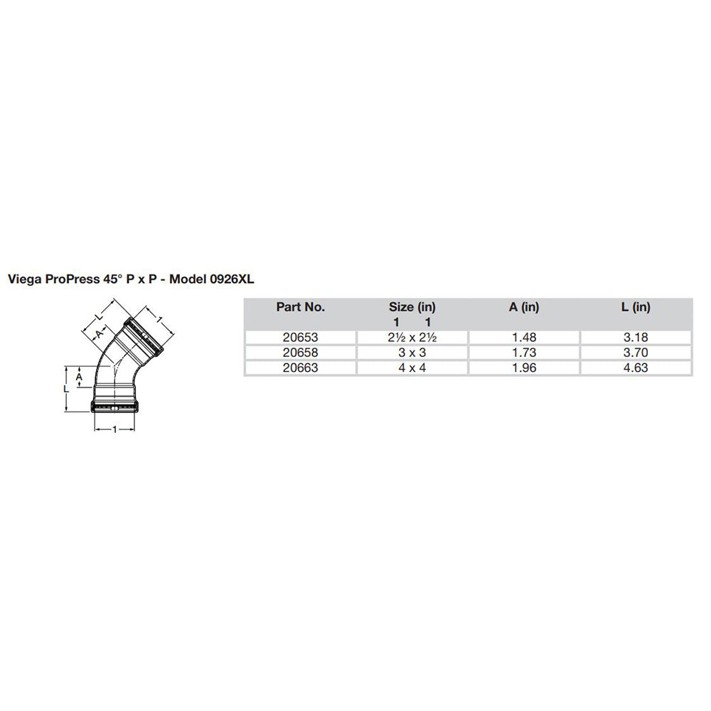 Viega ProPress 2-1/2" - 45 Copper Elbow - Double Press Connection - Smart Connect Technology