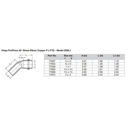 Viega ProPress 3/4" - 45 Copper Elbow - Street/Press Connection - Smart Connect Technology