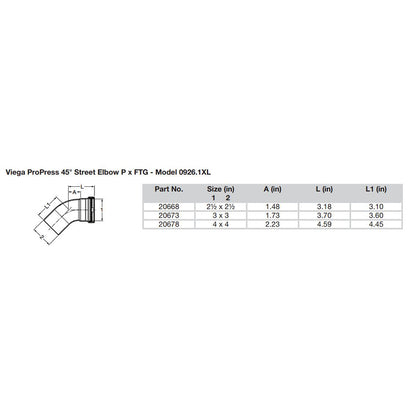 Viega ProPress - 2-1/2" - 45 Copper Elbow - Street/Press Connection - Smart Connect Technology