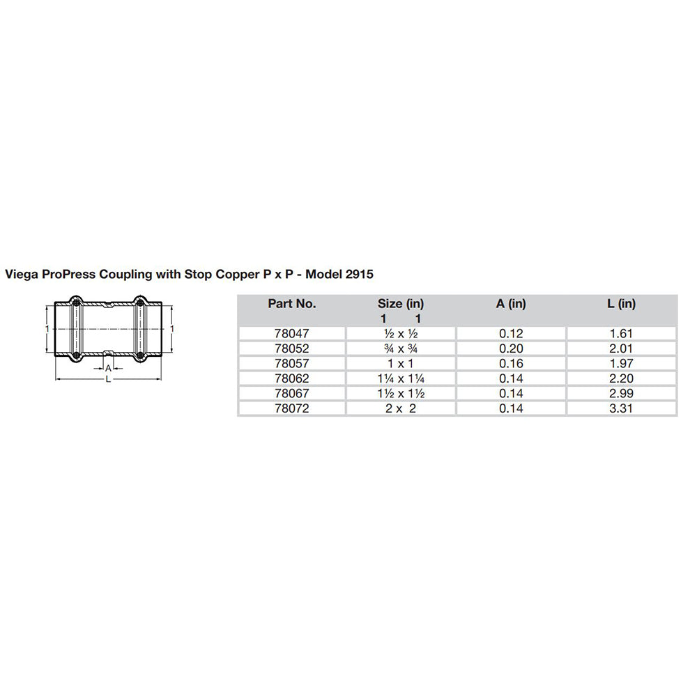 Viega ProPress 2" Copper Coupling w/Stop - Double Press Connection - Smart Connect Technology