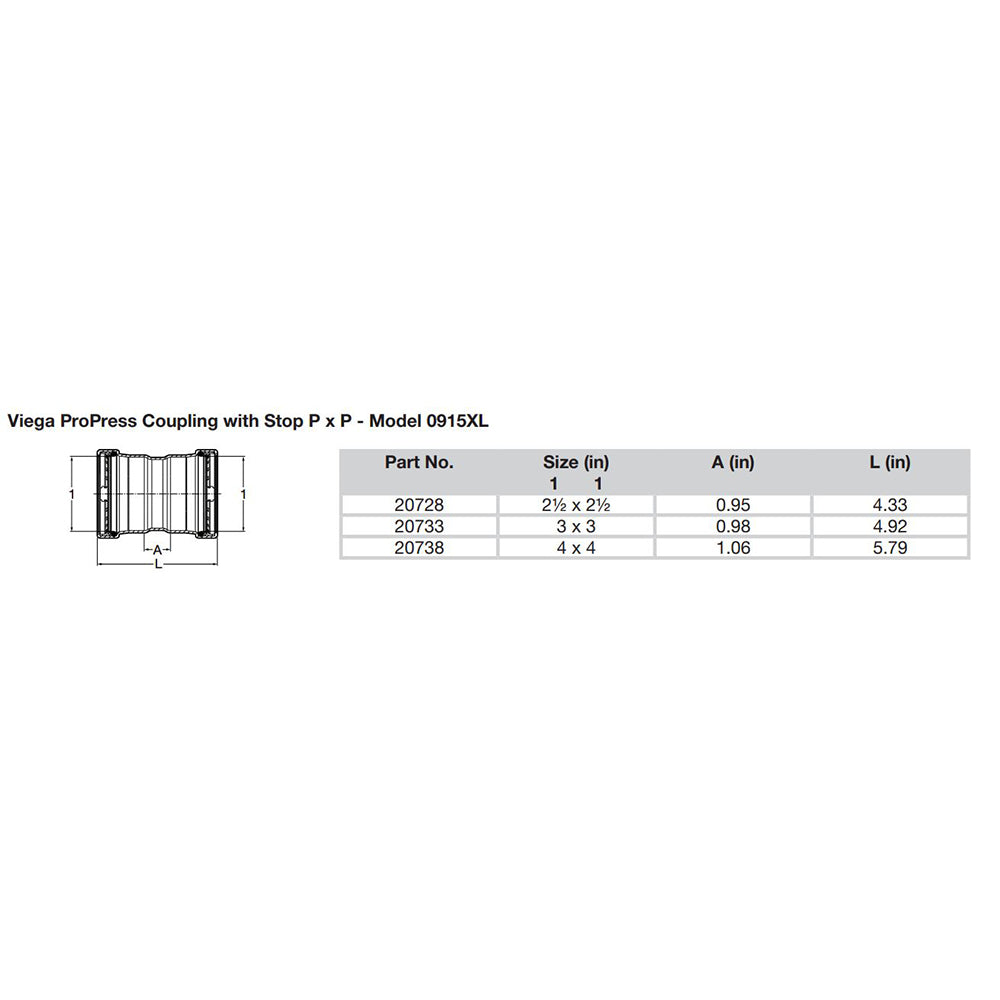 Viega ProPress 2-1/2" Copper Coupling w/Stop Double Press Connection - Smart Connect Technology