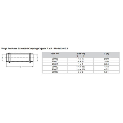 Viega ProPress 3/4" Extended Coupling w/o Stop - Double Press Connection - Smart Connect Technology