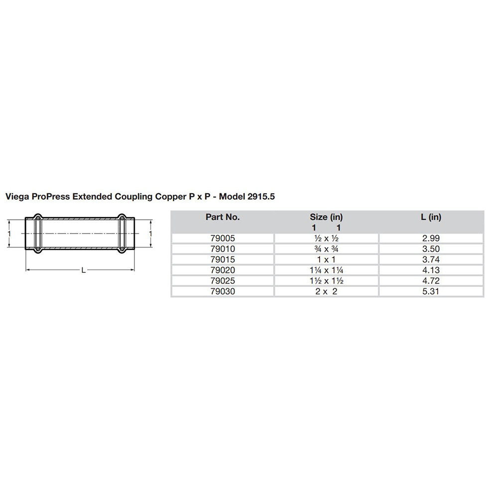 Viega ProPress 1" Extended Coupling w/o Stop - Double Press Connection - Smart Connect Technology