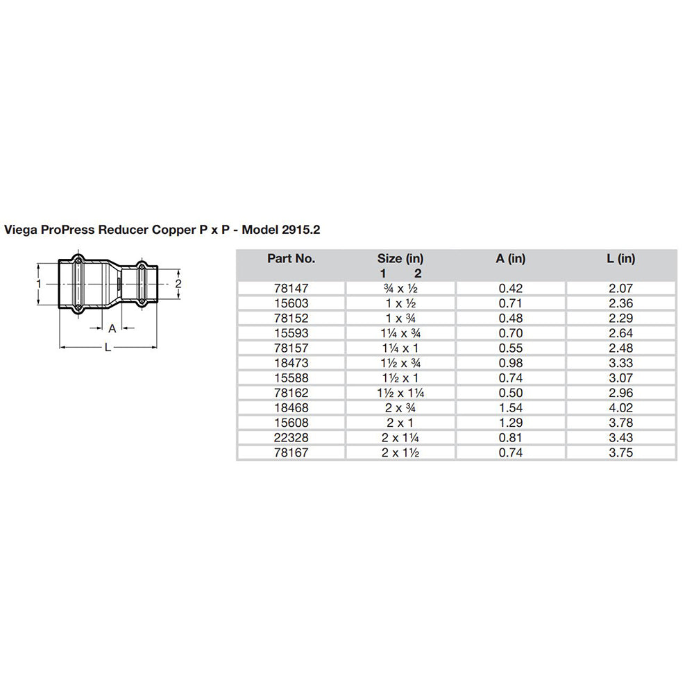 Viega ProPress 1-1/4" x 1" Copper Reducer - Double Press Connection - Smart Connect Technology