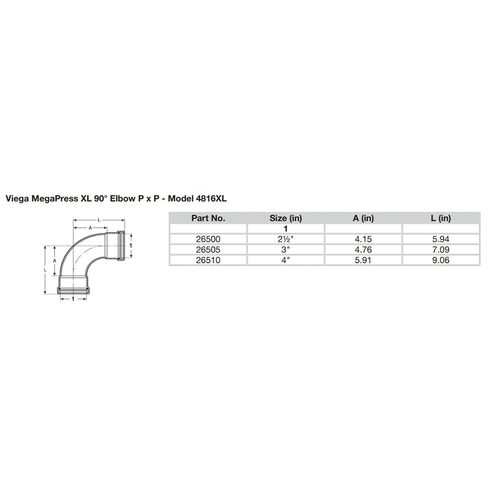 Viega MegaPress 4" 90 Carbon Steel Elbow w/FKM - Double Press Connection - Smart Connect Technology