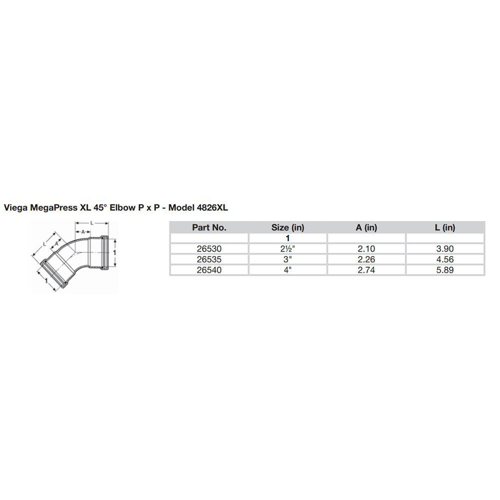 Viega MegaPress 4" 45 Carbon Steel Elbow w/FKM - Double Press Connection - Smart Connect Technology