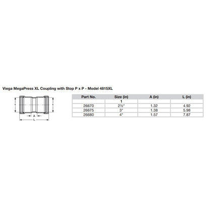 Viega MegaPress 2-1/2" Carbon Steel Coupling w/Stop w/FMK Double Press Connection - Smart Connect Technology