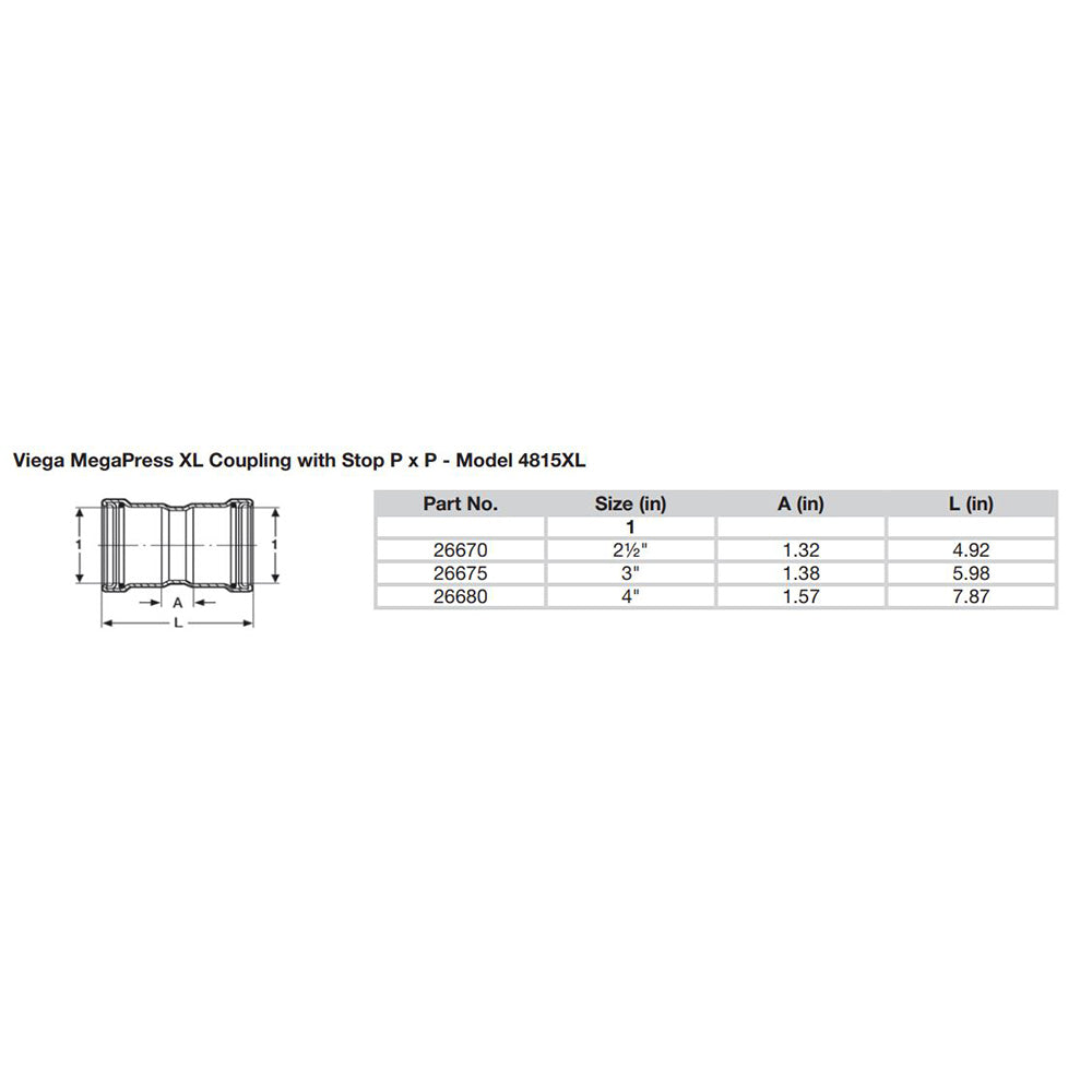 Viega MegaPress 4" Carbon Steel Coupling w/Stop w/FMK Double Press Connection - Smart Connect Technology