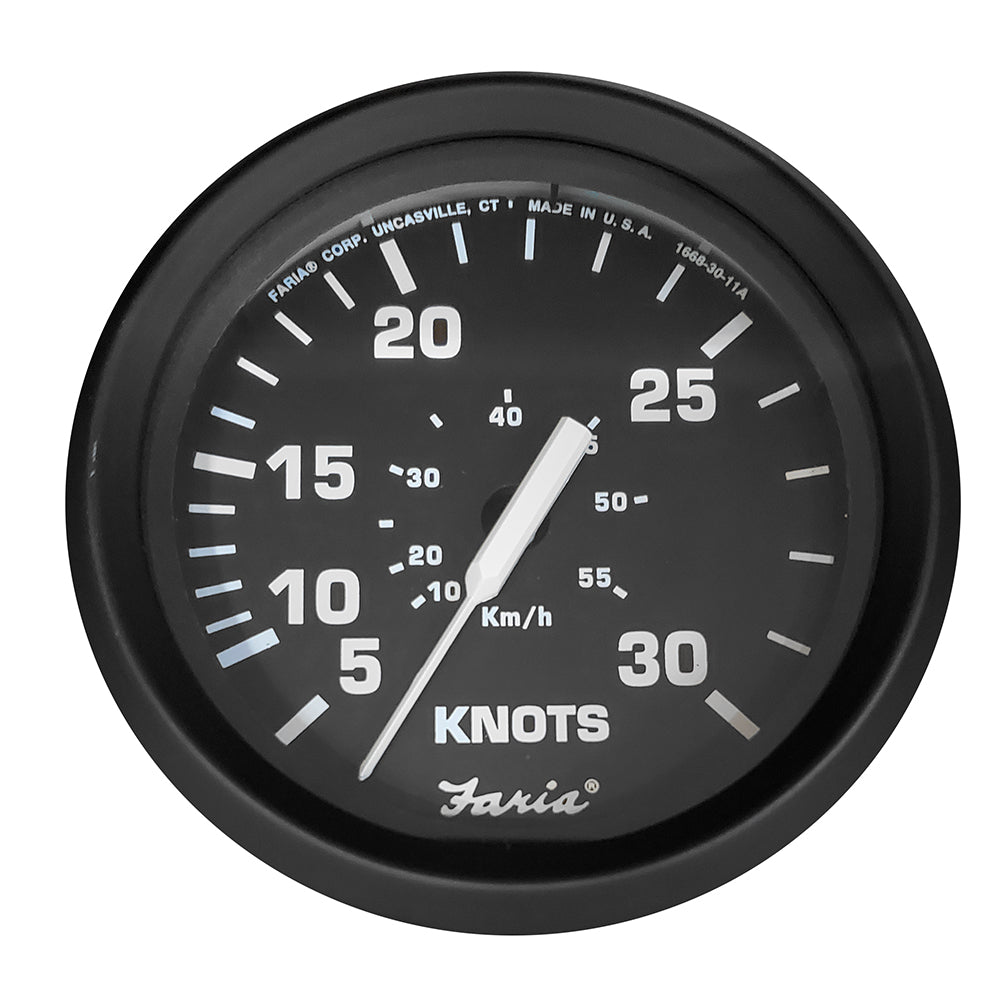 Faria Euro Black 4" Speedometer - 30 Knot (Pitot)