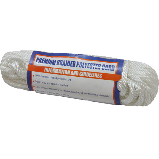 Sea-Dog Solid Braid Polyester Cord Hank - 5/32" x 50 - White