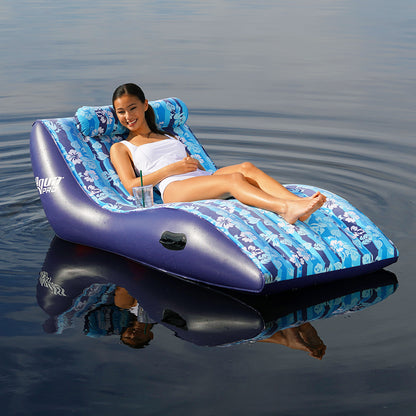 Aqua Leisure Ultra Cushioned Comfort Lounge Hawaiian Wave Print w/Adjustable Pillow