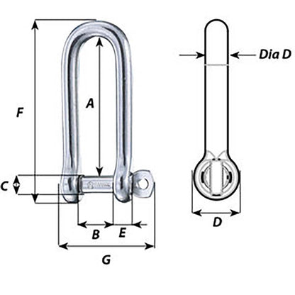 Wichard Captive Pin Long D Shackle - Diameter 4mm - 5/32"