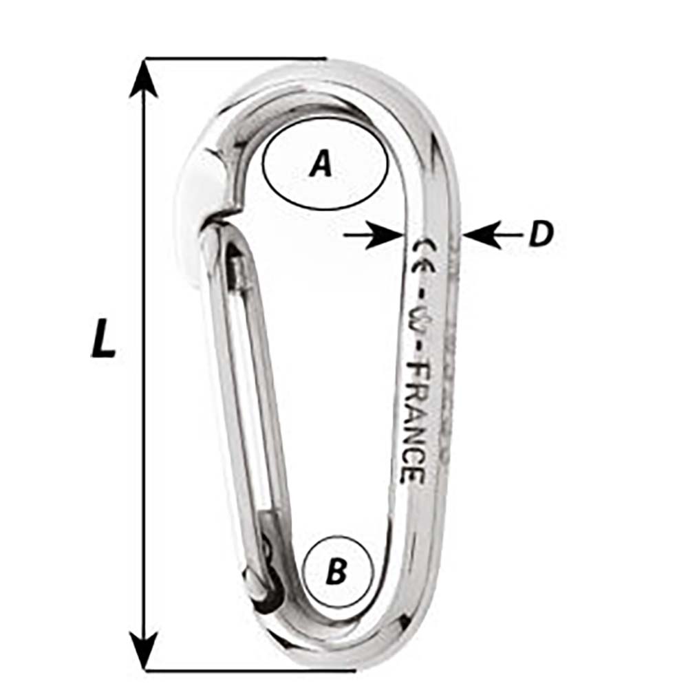 Wichard Symmetric Carbine Hook Without Eye - Length 60mm - 1/4"