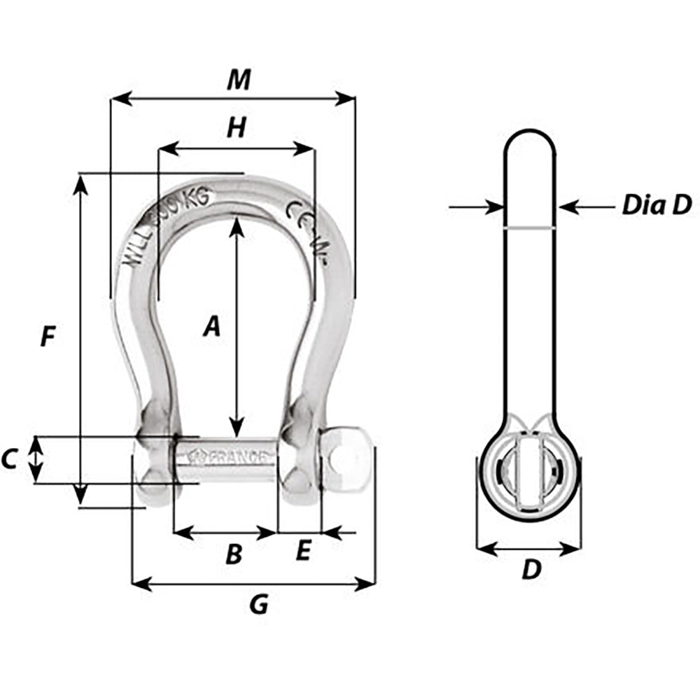 Wichard Not Self-Locking Bow Shackle - 16mm Diameter - 5/8"