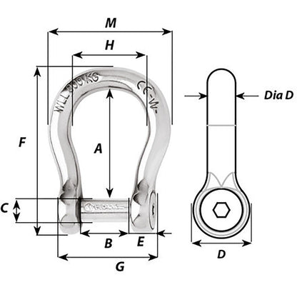 Wichard Self-Locking Allen Head Pin Bow Shackle - 10mm Diameter - 13/32"