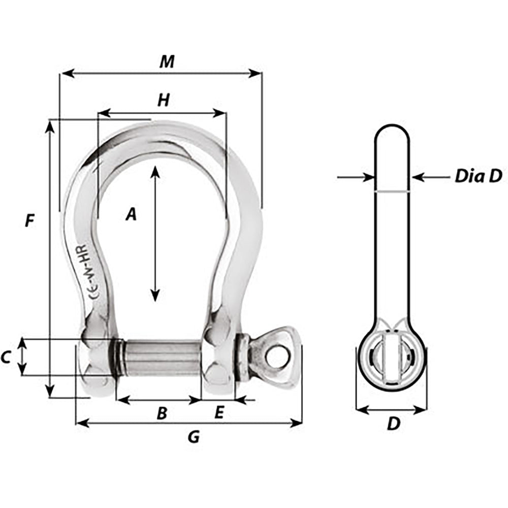 Wichard HR Bow Shackle - 8mm Pin Diameter