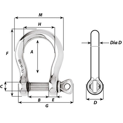 Wichard HR Bow Shackle - 12mm Pin Diameter