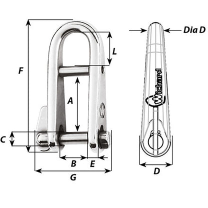 Wichard HR Key Pin Shackle With Bar - 6mm Pin Diameter