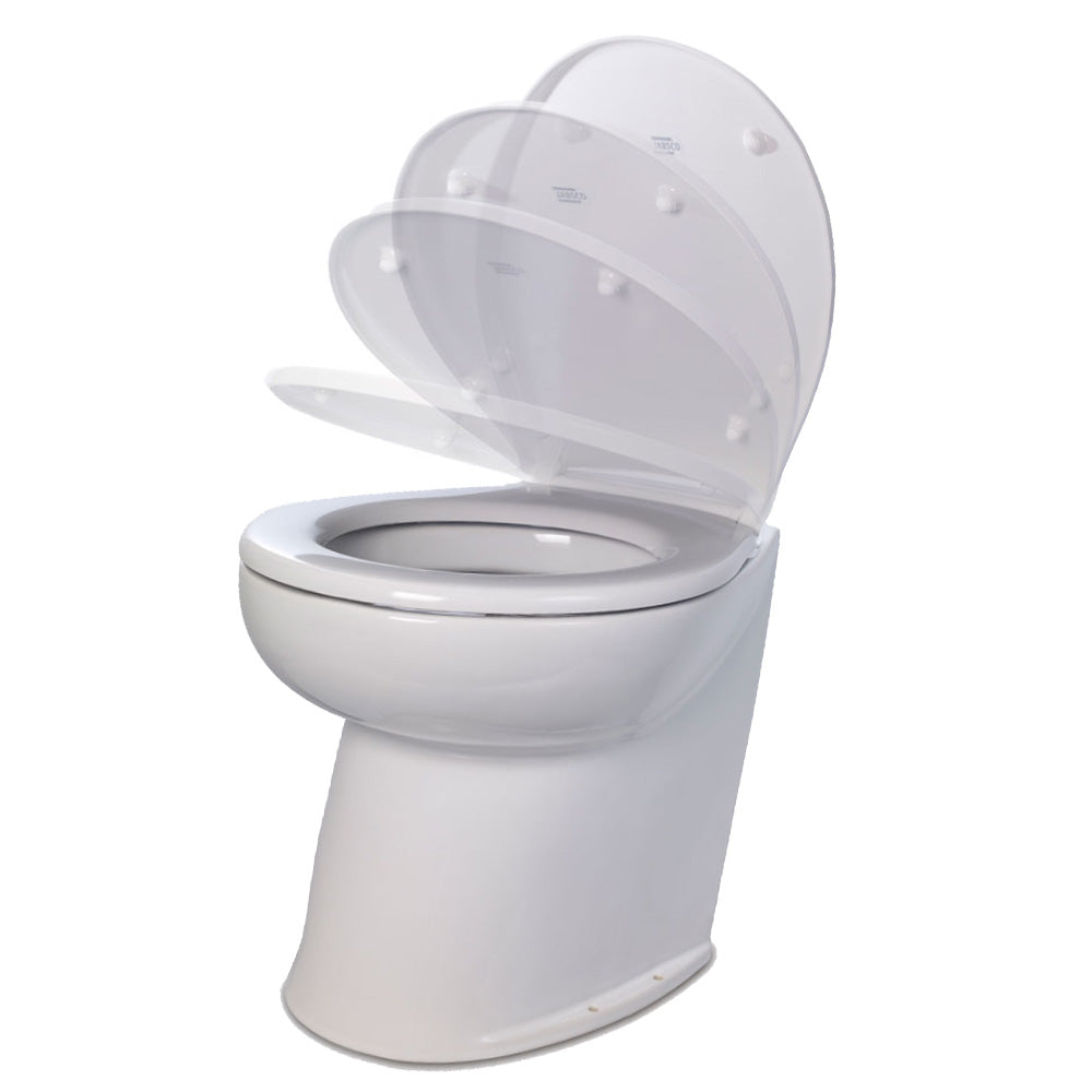 Jabsco Deluxe Flush 17" Angled Back 12V Freshwater Electric Marine Toilet w/Solenoid Valve  Soft Close Lid