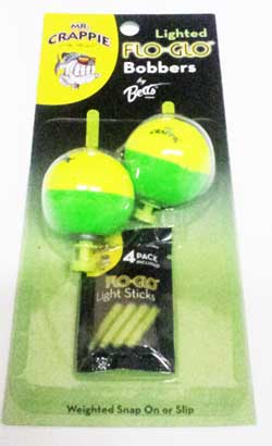 Betts Mr. Crappie Flo Glo Bobbers w/4 light sticks 2ct Yellow/Green