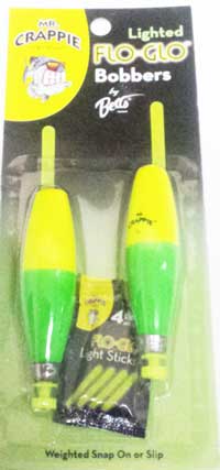 Betts Mr. Crappie Flo Glo Bobbers w/4 light sticks 2ct Yellow/Green