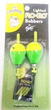 Betts Mr. Crappie Flo Glo Bobbers w/4 light sticks 2ct Yellow/Green