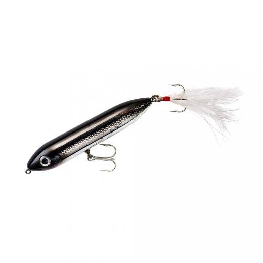 Heddon Super Spook Jr Feathered 3.5" 1/2oz Black Shiner